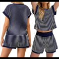 thumbnail image 2 of Conjunto de 2 Piezas de Verano para Mujer, Camiseta de Corta A Rayas y Pantalones Cortos, Conjunto A Juego, Azul Marino, XXL, 2 of 6