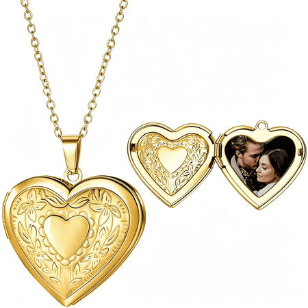 DESIGNICE Locket Necklace for Women,Vintage Dainty Gold Heart Oval Butterfly Star Moon Engraved Picture Photo Lockets Pendant Necklaces Memorial Necklace Personalized Jewelry Valentine Gifts