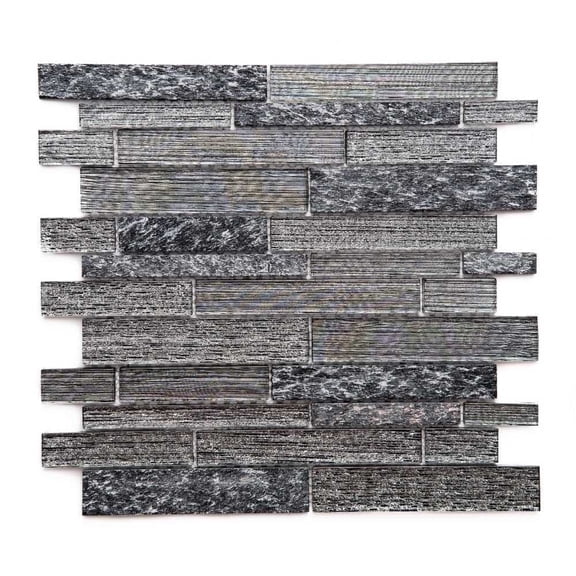 The Tile Life Cosmos Brick 12" x 12" Black Glass Mosaic Wall Tile, 1 Sheet