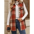 thumbnail image 3 of jinghuiyue Womens Plaid Vest Button Down Sleeveless Lapel Neck Long Vest Tops Outerwear Casual Flannel Waistcoat Jackets M, 3 of 6
