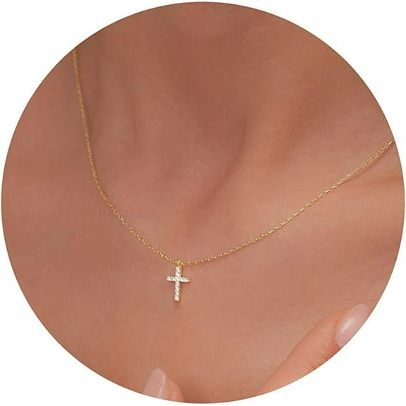 Dainty Cross Necklace For Women, Dainty 14K Gold Filled/Silver Cross Necklaces For Women Simple Layered Small Cross Choker Necklace Thin Chain Necklaces Aesthetic Jewelry For Women Gift[o1889]