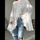 thumbnail image 5 of Blusas Casuales para Mujer, con Mangas Acampanadas, Cuello Alto y Volantes, Camisa de Verano A para Vacaciones. L, 5 of 10