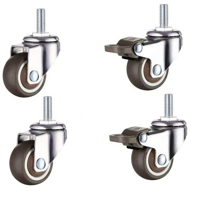 Ruedas giratorias de 1,5 pulgadas para muebles pequeños Ruedas resistentes, juego de 4 ruedas giratorias de goma de 360º (2 con frenos y 2 sin)