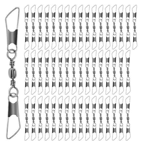 BIBABLYKE 50pcs Swivels Fishing Lures Hook Connector with Double Safety Snaps and Pin Saltwater Fishing Tackle Accessories