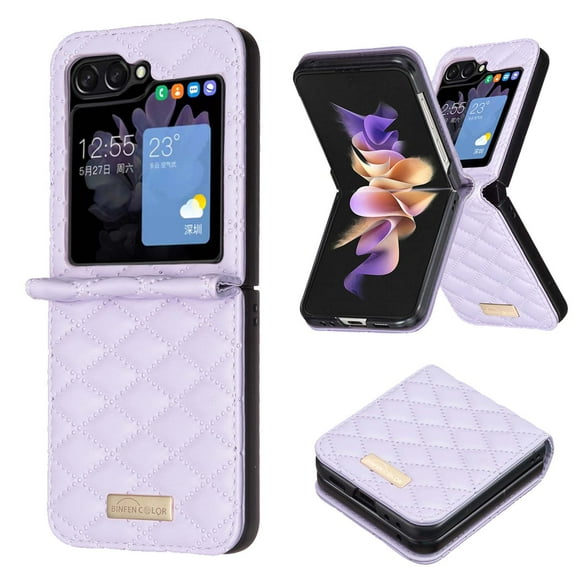 For Samsung Galaxy Z Flip 6 Phone Case, Premium PU Leather Back Cover Anti-Scratch Shockproof Anti-fall Non Slip Ultra Slim Phone Case Cover for Samsung Galaxy Z Flip 6,Purple