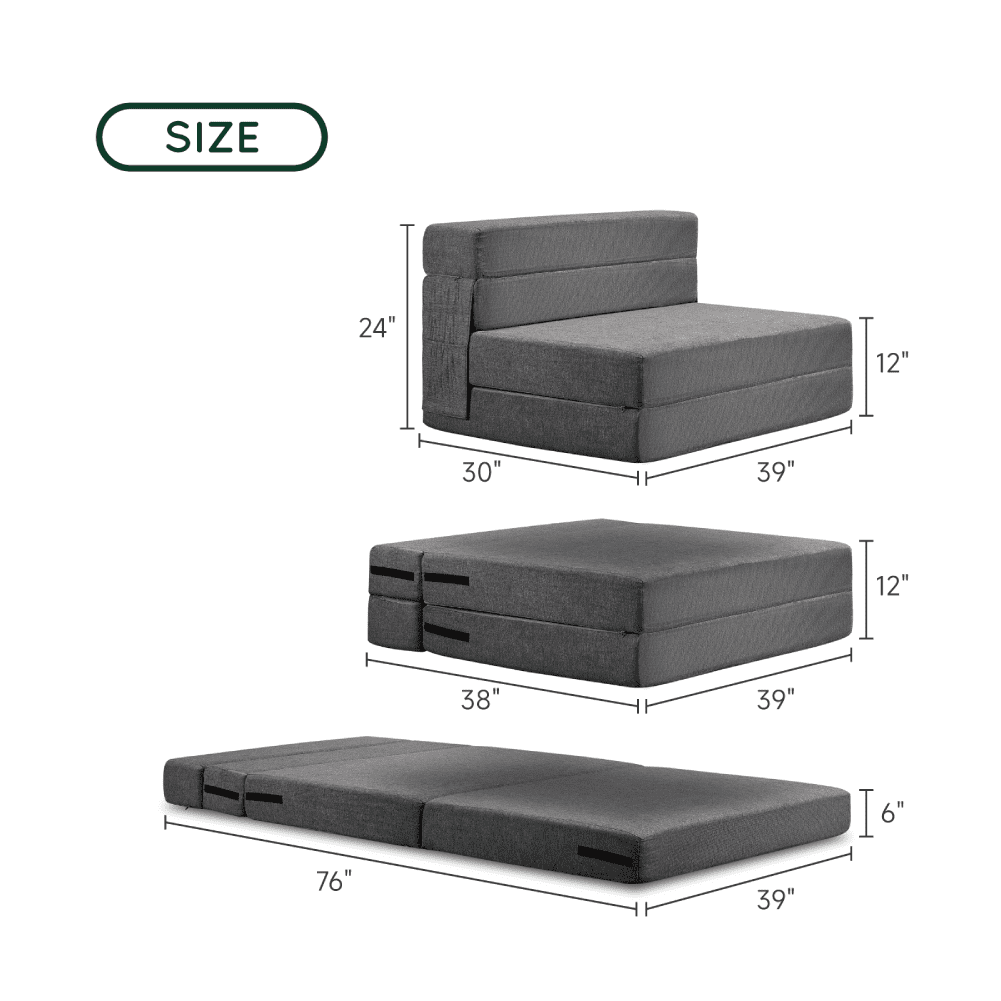 Z-hom Folding Sofa Bed,Twin Size Floor Couch Memory Foam Mattress Adjustable 6" Convertible Sleeper Chair with Pillow & Washable Cover,Adult, Dark Grey