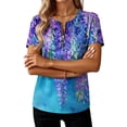 thumbnail image 5 of Htigea 1/4 Zip Pullover Tops for Women Floral Print Short Sleeve T Shirts Casual Loose Fit Summer Tees Purple M, 5 of 6