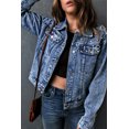 thumbnail image 2 of POGLIP Veste en Jean Bleu Ciel à Col Rabattu pour Femmes, 2 of 6