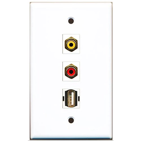 RiteAV - 1 Port RCA Red and 1 Port RCA Yellow and 1 Port USB A-A Wall Plate