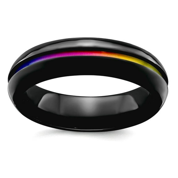 Black Titanium Polished Multi-colored Anodized 6mm Band Size 6.5 Ring for Women and Men - 5.1 Grams
