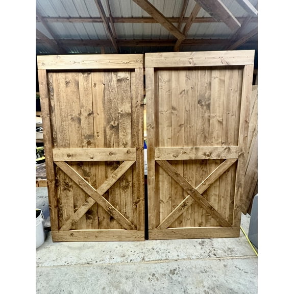 Rustic Wooden Barn Door, X-Style Farmhouse Design, Honey Stain Finish