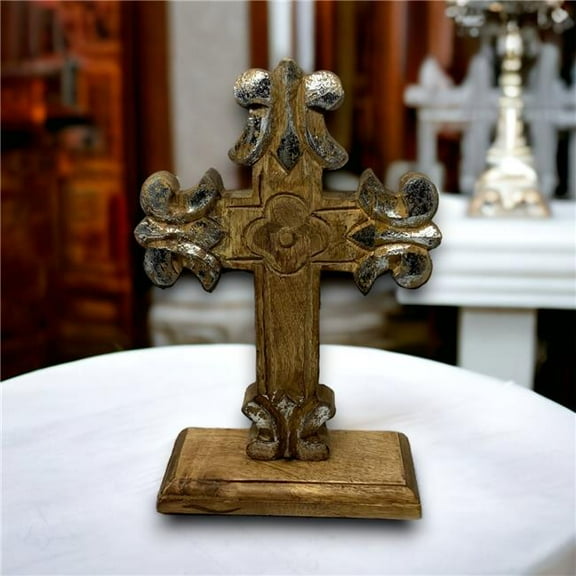 Metrotex Designs 12201 St Charles Table Cross - Natural with Silver Foil