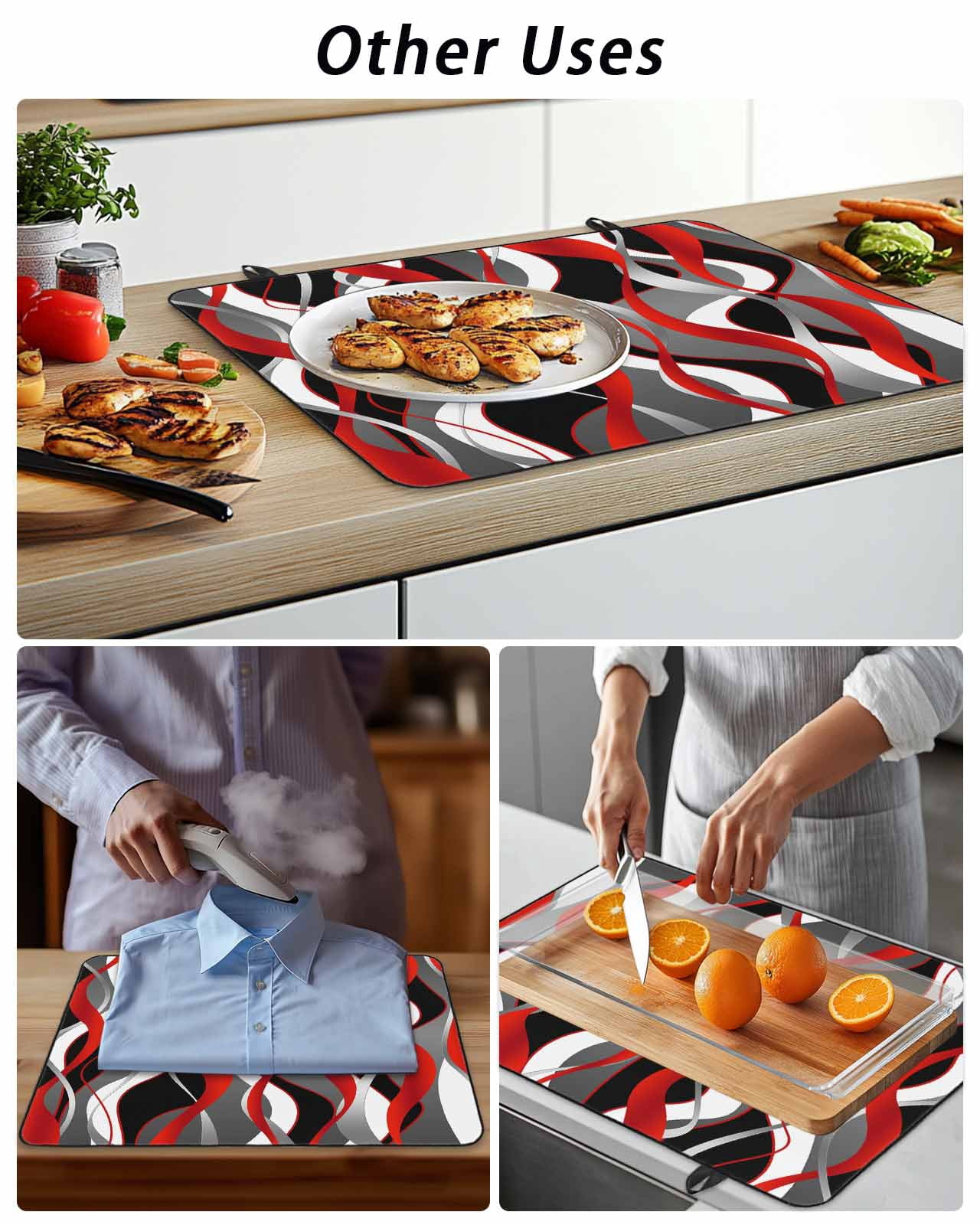 Stove Top Covers for Electric Stove, Red Stripe Glass Stovetop Cover Protector, Grey White Ombre Geometric Modern Abstract Induction Cooktop Protector Oven Mat for Kitchen Countertop 36"x21"