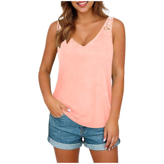 yillto Summer Tank Tops for Women Sleeveless Fashion Layered Shirts V Neck Plain Loose Blouse Tshirts