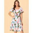 thumbnail image 2 of INSPIRE CHIC Vestido Midi Con Estampado Floral Tropical De Gasa Con Dobladillo Escalonado Y Escote Cuadrado Para Mujer Blanco XS, 2 of 6