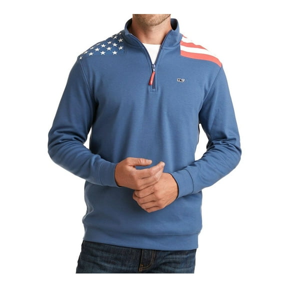 Vineyard Vines Men's Flag Cotton Jersey 1/4 Zip Pullover  in Blue $98.50
