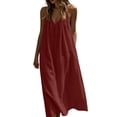 thumbnail image 4 of JIAYUE Women's Backless Dress Summer Casual Sleeveless Solid Color Spaghetti Strap Crew Neck Dresses Relaxed Fit Lightweight Home Everyday Comfortable Soft Wear, 4 of 9