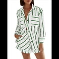 thumbnail image 2 of Conjuntos de Dos Piezas A Rayas para Mujer: Camisas Abotonadas y Pantalones Cortos, Conjuntos de Estar por Casa A Juego. Verde S, 2 of 6