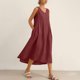 thumbnail image 5 of Vestido Corto para Mujeres Moda de Verano Sólido Cuello en V sin Mangas Bolsillo Plisado Vestido Casual Diario, 5 of 6