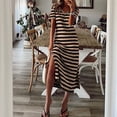 thumbnail image 5 of ClodeEU Women's Striped V Neck Short Sleeve Side Split Midi Dress,Soft Knit Casual Summer Dress Khaki,Women's Plus M, 5 of 6