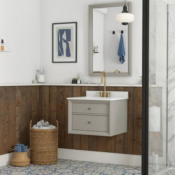 DHP Tribecca 24 Inch Floating Wall Mounted Bathroom Vanity, Gray