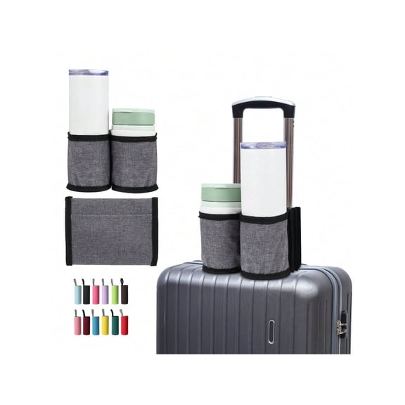 Luggage Handle Storage Bag with Drink Holder, Water Bottle Protection Sleeve for Suitcase, Travel Cup Holder Attachment, Minimalist Travel Accessories