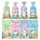 thumbnail image 2 of Bolsas de dulces de Pascua con lazos | 50 bolsas de regalo con estampado de conejito y huevo de Pascua para dulces, golosinas y recuerdos de fiesta | Bolsas de plástico OPP de 12,5 x 27 cm para, 2 of 8