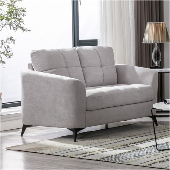 JERFIT 60" Modern Loveseat Sofa with Tufted Back and Metal Legs, Small Couch for Living Room, Apartment, Light Gray Fabric