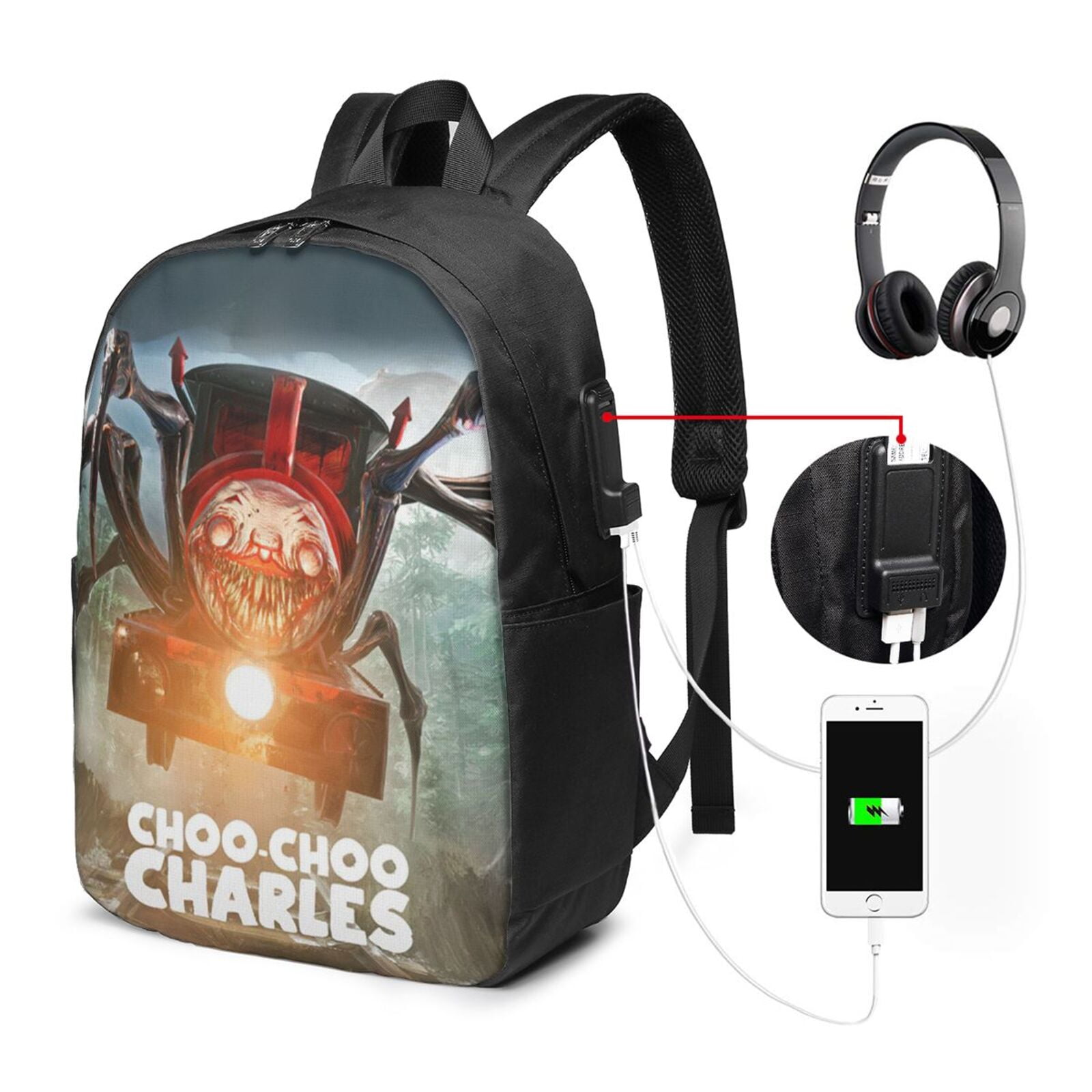 【Raucohouse】Casual technical daypack backpack Choo-Choo Charles Backpack for Men Women Teen , Water
