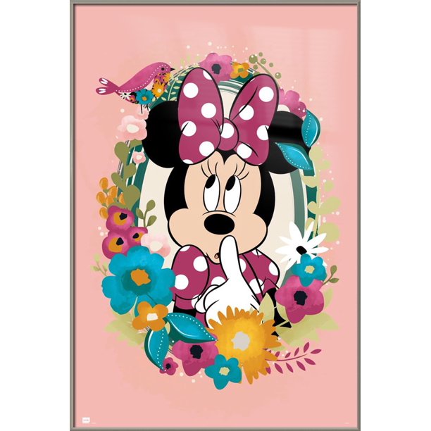 Minnie Mouse Framed Disney Poster (Portrait & Flowers) (Size 24" X