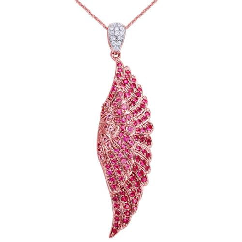 Beverly Hills Charm s 14k Rose Gold Graduated Pink Sapphires and 1 5ct TDW Diamond Angel Wing Necklace (H-I, I2-I3) by Overstock