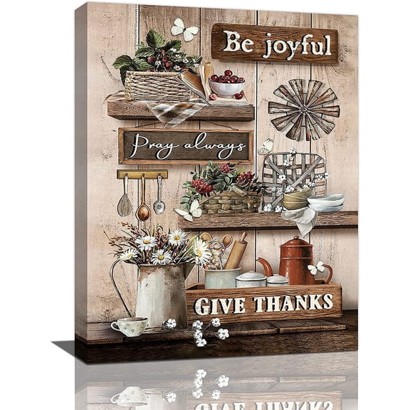 Farmhouse Kitchen Wall Decor Kitchen Wall art Rustic Kitchen Pictures Canvas Prints Dining Room Be Joyful Painting Modern Artwork Home Decoration for Dining Room Living Room 12"x16"