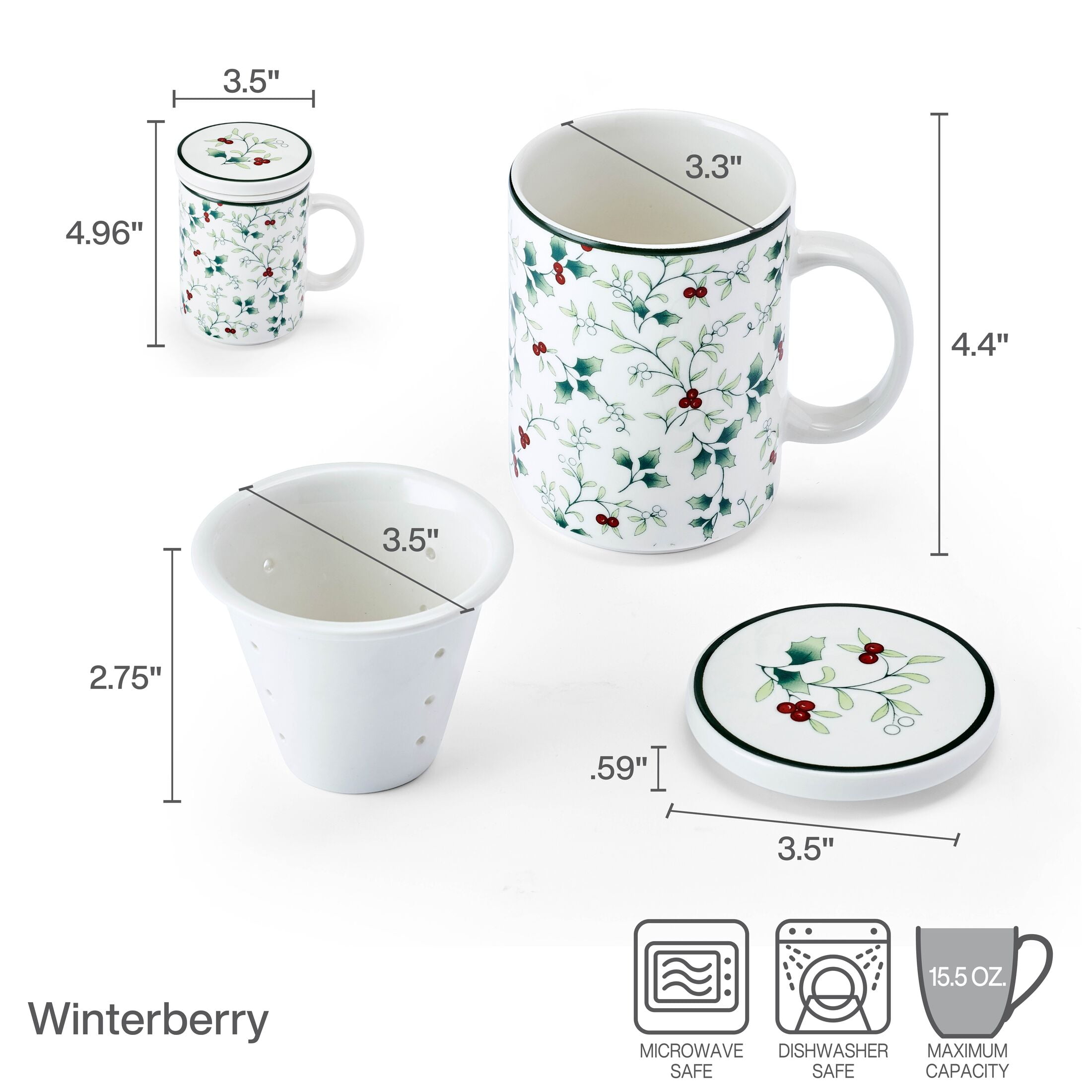 Pfaltzgraff Winterberry 16 oz Mug with Lid and Infuser