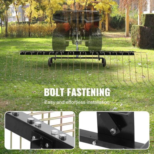 60 Inch Tow-Behind Lawn Dethatcher, Heavy-Duty Steel Tines Pull-Behind Thatcher with Inflatable Tires for ATV & Mower