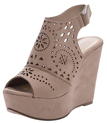 Cambridge Select Womens Strappy Chunky Platform Glitter Wedge Sandal 