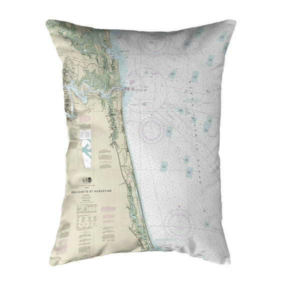Betsy Drake Interiors Amelia Island to Saint Augustine, FL Nautical Map Noncorded Indoor/Outdoor Pillow 11x14