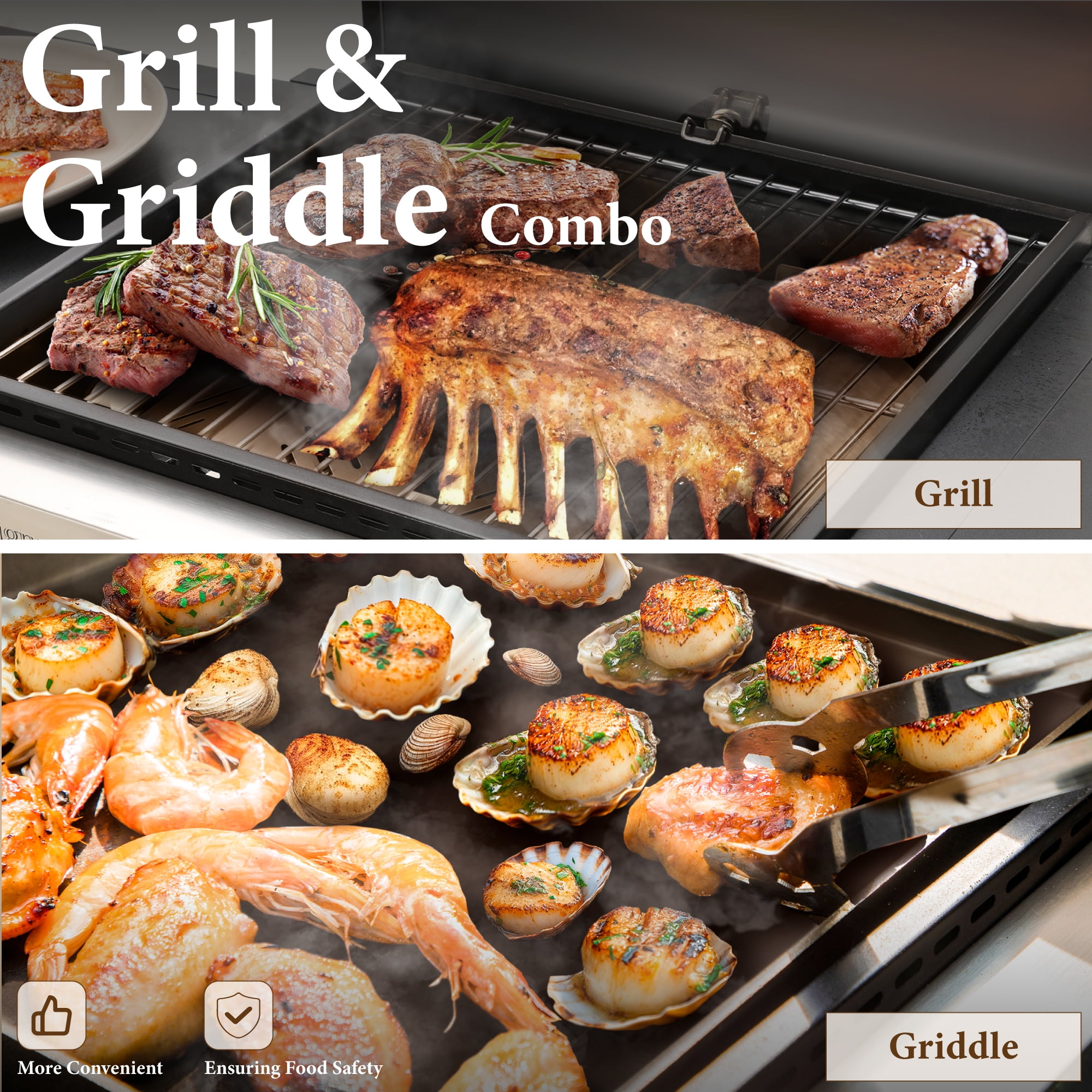 PHI VILLA 2-Burner Propane Grill and Griddle Cooking Station with Side Shelves Black