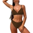 thumbnail image 2 of 2 Piece Swimsuit for Women, Womens Bathing Suits, Women's 2 Piece Swimsuit Bikini Sets Double Shoulder Straps Solid Color Cute Triangle Bathing Suit Summer Beach Swimwear, Coffee L, 2 of 5