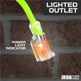 thumbnail image 4 of Iron Forge Cable Weatherproof 15 Ft Outdoor Extension Cord - 16/3 SJTW 13 Amp Heavy Duty Neon Green High Visibility Cable with 3 Prong - Lighted End, 4 of 6