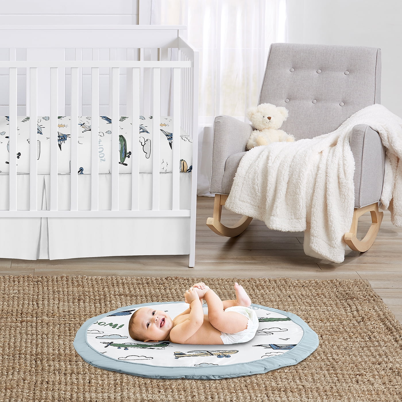 Sweet Jojo Designs Airplane Green and Blue Boy Baby Play Mat
