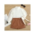 thumbnail image 3 of Seyurigaoka Kid Girl Long Mesh Puff Sleeve High Neck Knitting Tops Leather Skirt, 3 of 9