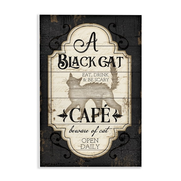 Stupell Industries Rustic Lodge Black Cat Cafe Vintage Halloween Wall Plaque Art, 10 x 15, by Jennifer Pugh
