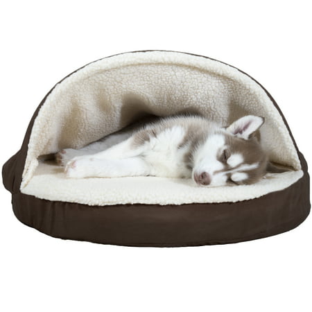 FurHaven Pet Dog Bed | Orthopedic Round Faux Sheepskin Snuggery Burrow Pet Bed for Dogs & Cats, Espresso,