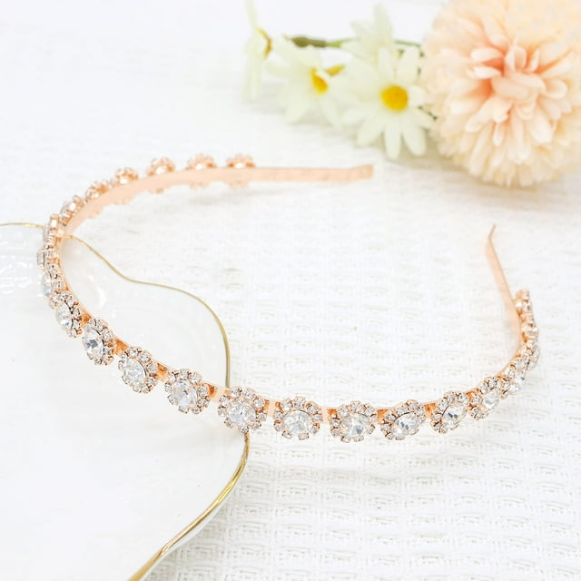 Ammei Tocado de Novia Diadema de Boda con Cristal y Accesorios para el Cabello (Oro Rosa)