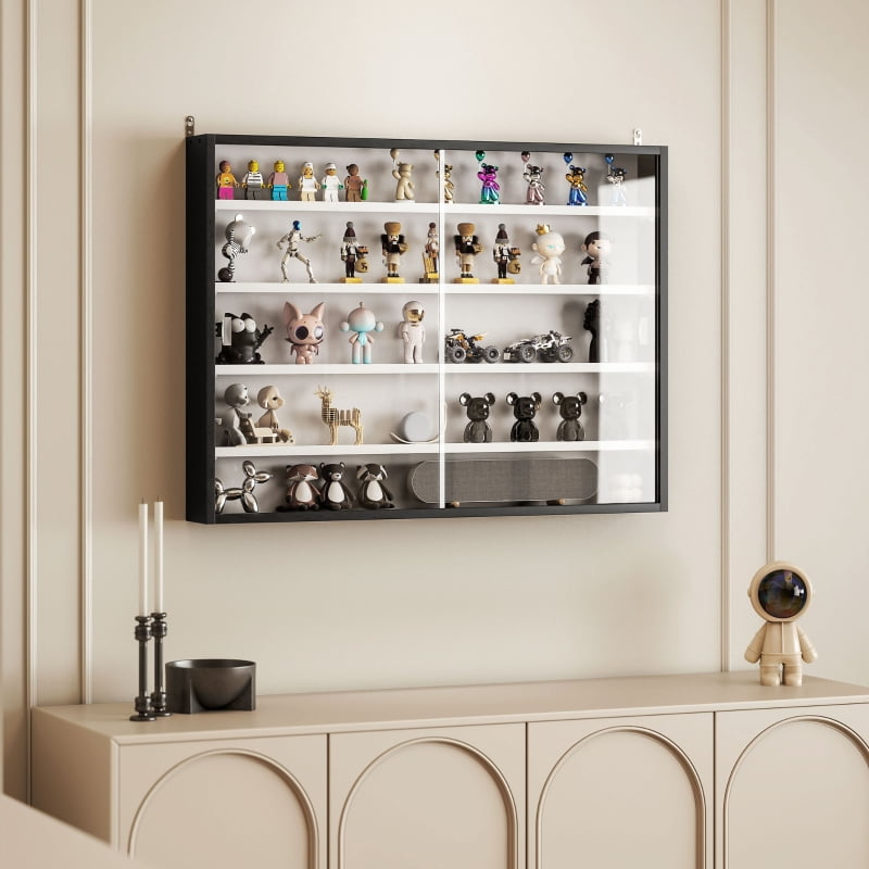 Alvantor 5-Tier Wall Display Shelf Storage Cabinet Glass Doors Adjustable,Black/White