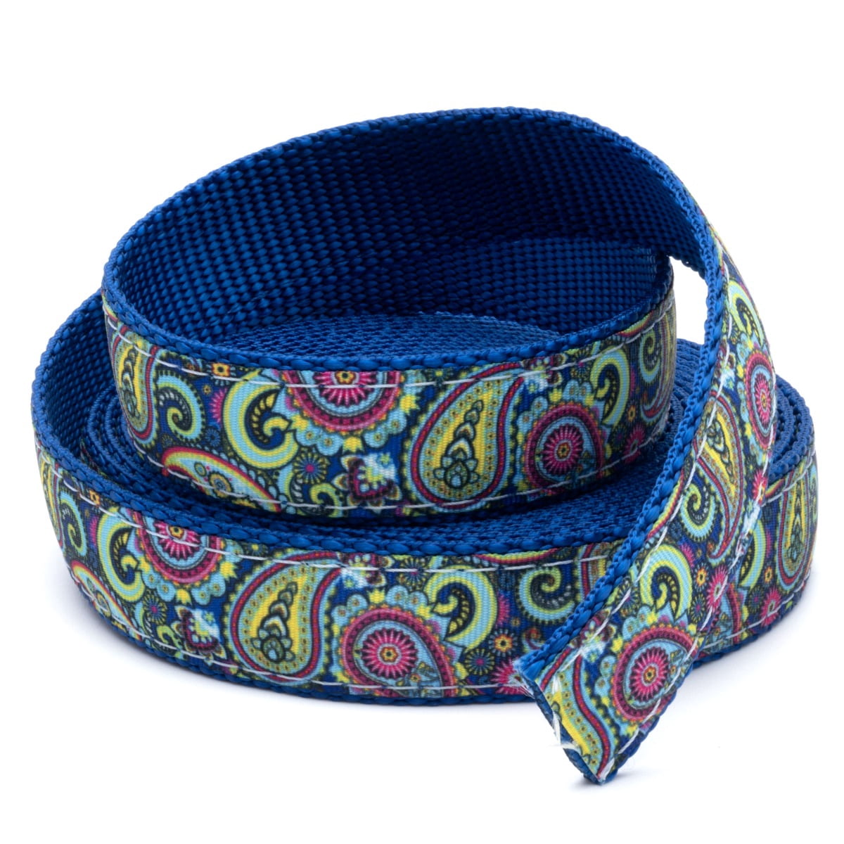 Country Brook Design® 3/4 inch Bright Paisley Ribbon on Royal Blue Nylon Webbing, 50 Yards