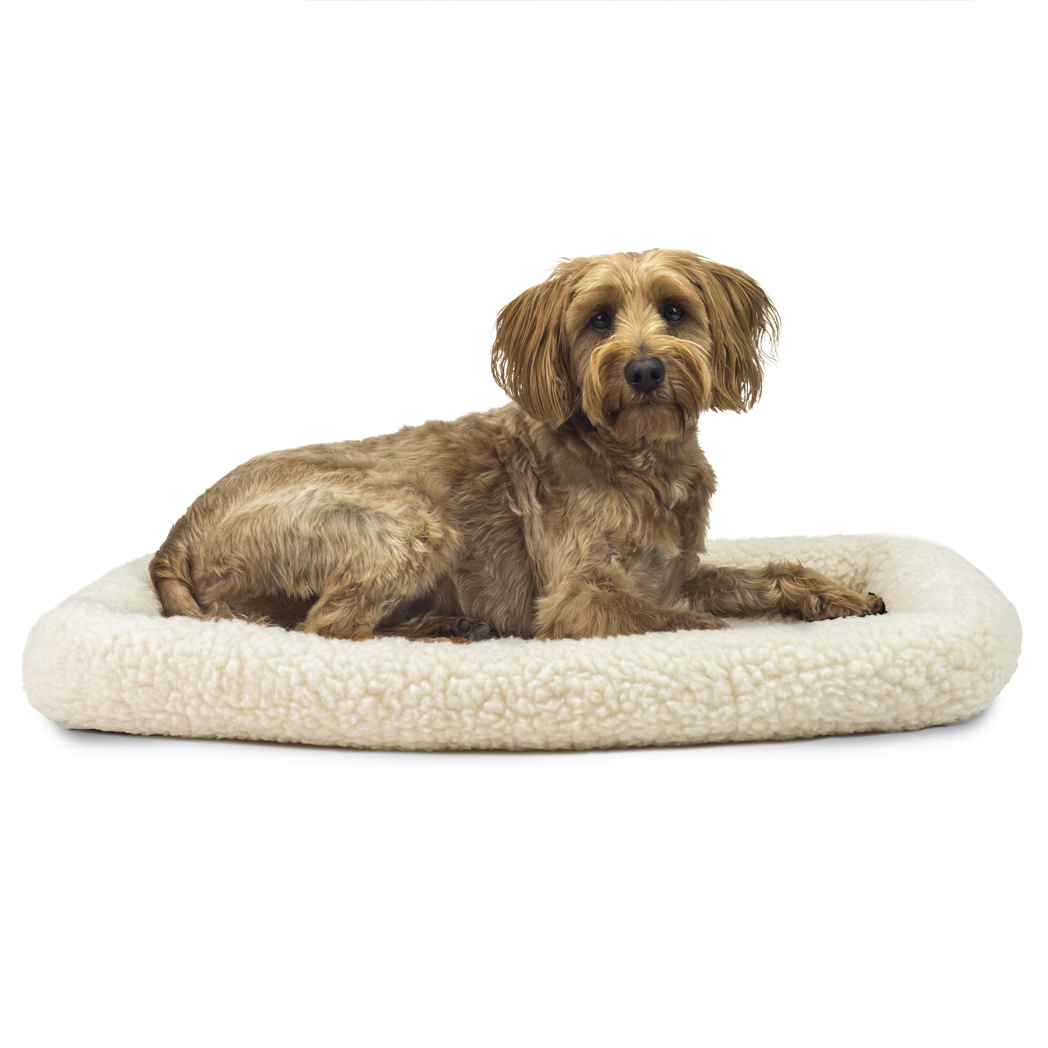 FurHaven Pet Kennel Pad Faux Lambswool & Sherpa Bolster Pet Bed for