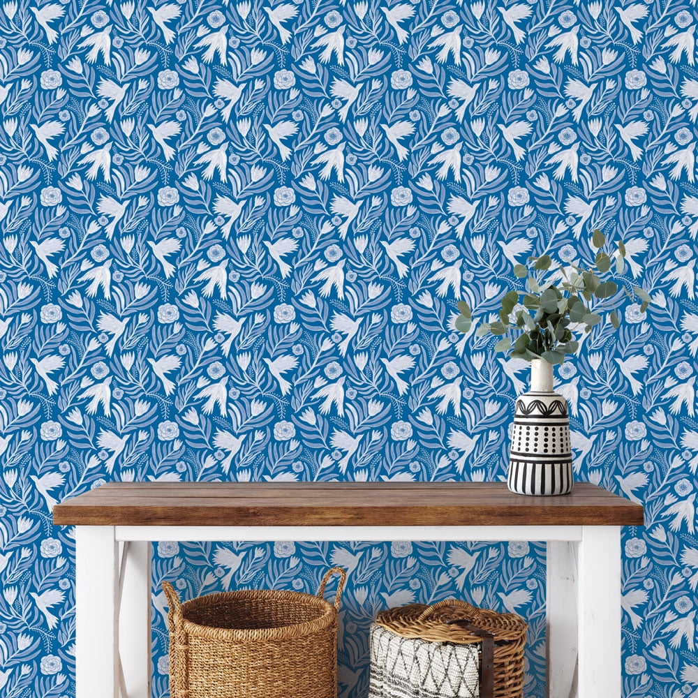 Tempaper Otomi Dove Blue Peel and Stick Wallpaper, 20.5" x 16.5'