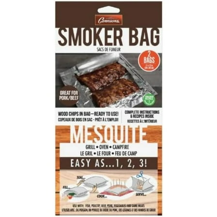 Camerons Smoker Bags- Mesquite Smoking Bags 2 Pack (11" x 12")- Easily Infuse Natural Wood Flavor into Food w/ Any Oven or Barbecue Grill - Ready-to-Use w/ Wood Chips Built Inside -Indoor Outdoor Use