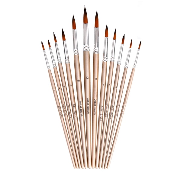 12pcs Paint Brushes Set with Nylon Hair for Acrylic, Watercolor, Gouache, and Oil Painting - Professional Artist Supplies
